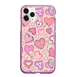 Чехол iPhone 11 Pro матовый Many many hearts, цвет: 3D-фиолетовый