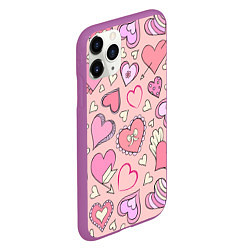 Чехол iPhone 11 Pro матовый Many many hearts, цвет: 3D-фиолетовый — фото 2