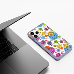 Чехол iPhone 11 Pro матовый Индийские слоники, цвет: 3D-светло-сиреневый — фото 2