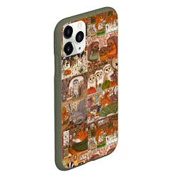 Чехол iPhone 11 Pro матовый Коллаж из сказочных зверей - совы, белки, ёжики, цвет: 3D-темно-зеленый — фото 2