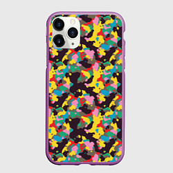 Чехол iPhone 11 Pro матовый Модный красочный камуфляж, цвет: 3D-фиолетовый