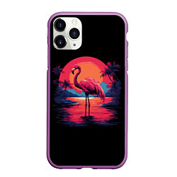 Чехол iPhone 11 Pro матовый Розовый фламинго среди пальм, цвет: 3D-фиолетовый
