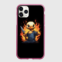Чехол iPhone 11 Pro матовый Кровожадный утенок с ножом в огне, цвет: 3D-малиновый