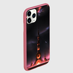 Чехол iPhone 11 Pro матовый Сай фай башня на другой планете, цвет: 3D-малиновый — фото 2