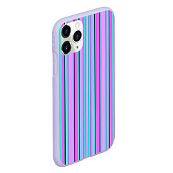 Чехол iPhone 11 Pro матовый Розово-голубой неновый полосатый узор, цвет: 3D-светло-сиреневый — фото 2