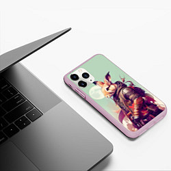 Чехол iPhone 11 Pro матовый Заяц на фоне луны - фантазия - нейросеть, цвет: 3D-розовый — фото 2