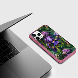 Чехол iPhone 11 Pro матовый Ирисы паттерн, цвет: 3D-малиновый — фото 2