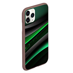 Чехол iPhone 11 Pro матовый Black green line, цвет: 3D-коричневый — фото 2