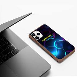 Чехол iPhone 11 Pro матовый Neon cyberpunk logo, цвет: 3D-коричневый — фото 2