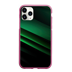 Чехол iPhone 11 Pro матовый Черно зеленые полосы, цвет: 3D-малиновый