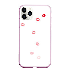 Чехол iPhone 11 Pro матовый Следы поцелуев губы, цвет: 3D-розовый