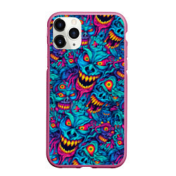 Чехол iPhone 11 Pro матовый Неоновые монстры - graffiti art style pattern, цвет: 3D-малиновый