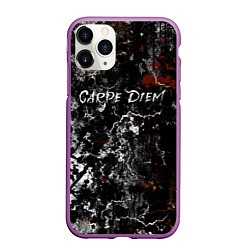 Чехол iPhone 11 Pro матовый Надпись carpe diem, живи настоящим, цвет: 3D-фиолетовый