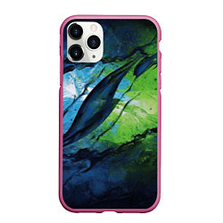 Чехол iPhone 11 Pro матовый Green blue abstract, цвет: 3D-малиновый