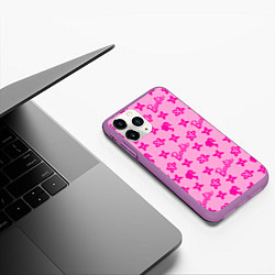 Чехол iPhone 11 Pro матовый Барби паттерн розовый, цвет: 3D-фиолетовый — фото 2