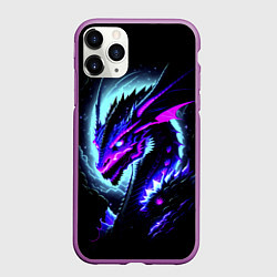 Чехол iPhone 11 Pro матовый Морда дракона - неоновое свечение, цвет: 3D-фиолетовый