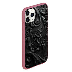 Чехол iPhone 11 Pro матовый Черная текстура из кожи с узорами, цвет: 3D-малиновый — фото 2