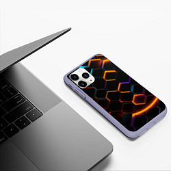 Чехол iPhone 11 Pro матовый Оранжевые неоновые плиты, цвет: 3D-светло-сиреневый — фото 2