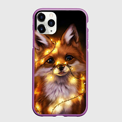 Чехол iPhone 11 Pro матовый Лисенок в гирлянде, цвет: 3D-фиолетовый
