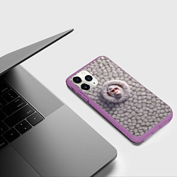 Чехол iPhone 11 Pro матовый Забавная белая обезьяна, цвет: 3D-фиолетовый — фото 2