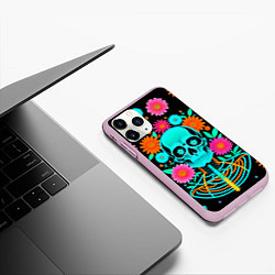 Чехол iPhone 11 Pro матовый Неоновый скелет в цветах, цвет: 3D-розовый — фото 2