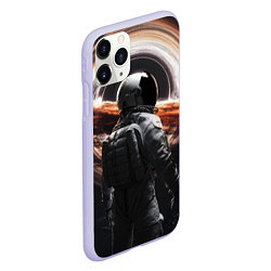 Чехол iPhone 11 Pro матовый Черная дыра - космонавт, цвет: 3D-светло-сиреневый — фото 2