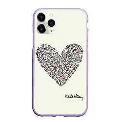 Чехол iPhone 11 Pro матовый Сердце - Кейт Харинг, цвет: 3D-светло-сиреневый