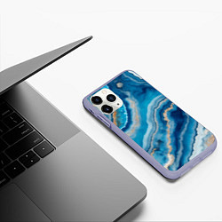 Чехол iPhone 11 Pro матовый Текстура голубого океанического агата, цвет: 3D-светло-сиреневый — фото 2