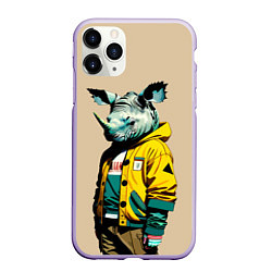 Чехол iPhone 11 Pro матовый Dude rhino - urban style, цвет: 3D-светло-сиреневый