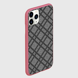 Чехол iPhone 11 Pro матовый Бело - серый орнамент геометрический, цвет: 3D-малиновый — фото 2