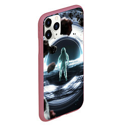 Чехол iPhone 11 Pro матовый Black hole astronaut, цвет: 3D-малиновый — фото 2