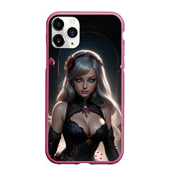 Чехол iPhone 11 Pro матовый Девушка и лепестки роз, цвет: 3D-малиновый