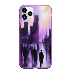 Чехол iPhone 11 Pro матовый Человеческие силуэты на фоне большого города, цвет: 3D-фиолетовый