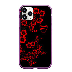 Чехол iPhone 11 Pro матовый Ducati - red flowers, цвет: 3D-фиолетовый