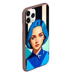 Чехол iPhone 11 Pro матовый Девушка в рубашке с синими волосами, цвет: 3D-коричневый — фото 2