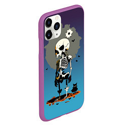 Чехол iPhone 11 Pro матовый Funny skeleton - neural network - halloween, цвет: 3D-фиолетовый — фото 2