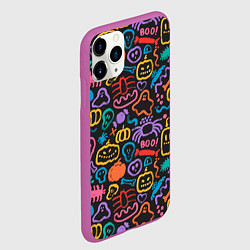 Чехол iPhone 11 Pro матовый Halloween colorful pumpkins, ghosts, spiders, цвет: 3D-фиолетовый — фото 2