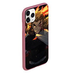 Чехол iPhone 11 Pro матовый Клинок рассекающий демонов Кёдзюро Рэнгоку, цвет: 3D-малиновый — фото 2
