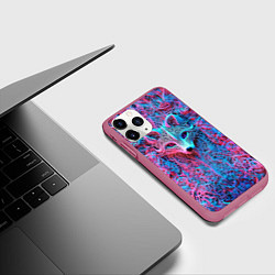 Чехол iPhone 11 Pro матовый Лис из розово-голубых узоров, цвет: 3D-малиновый — фото 2