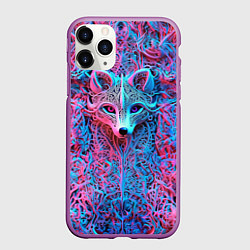 Чехол iPhone 11 Pro матовый Лис из розово-голубых узоров, цвет: 3D-фиолетовый