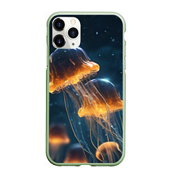 Чехол iPhone 11 Pro матовый Люминисцентные медузы, цвет: 3D-салатовый