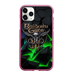 Чехол iPhone 11 Pro матовый Baldurs Gate 3 black blue neon, цвет: 3D-малиновый