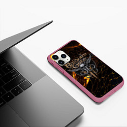 Чехол iPhone 11 Pro матовый Baldurs Gate 3 logo gold and black, цвет: 3D-малиновый — фото 2