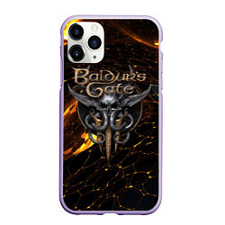 Чехол iPhone 11 Pro матовый Baldurs Gate 3 logo gold and black, цвет: 3D-светло-сиреневый