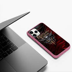 Чехол iPhone 11 Pro матовый Baldurs Gate 3 logo dark red black, цвет: 3D-малиновый — фото 2