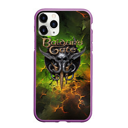 Чехол iPhone 11 Pro матовый Baldurs Gate 3 logo dark green fire, цвет: 3D-фиолетовый