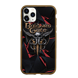 Чехол iPhone 11 Pro матовый Baldurs Gate 3 logo dark red, цвет: 3D-коричневый