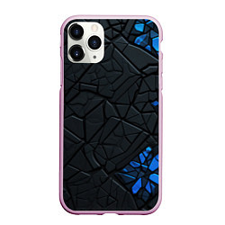 Чехол iPhone 11 Pro матовый Черные плиты с синими вставками, цвет: 3D-розовый