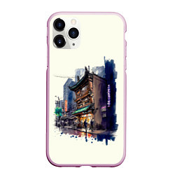Чехол iPhone 11 Pro матовый Улица ночных баров, цвет: 3D-розовый