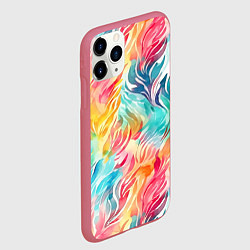 Чехол iPhone 11 Pro матовый Акварельные листья паттерн, цвет: 3D-малиновый — фото 2